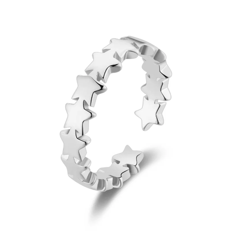 Tiered design rings-Tiered design rings-Silver Plated Adjustable Star Band Ring