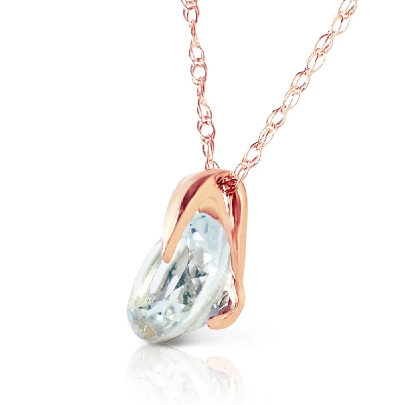 Oval charm necklaces-0.65 CTW 14K Solid Rose Gold Single Round Aquamarine Necklace