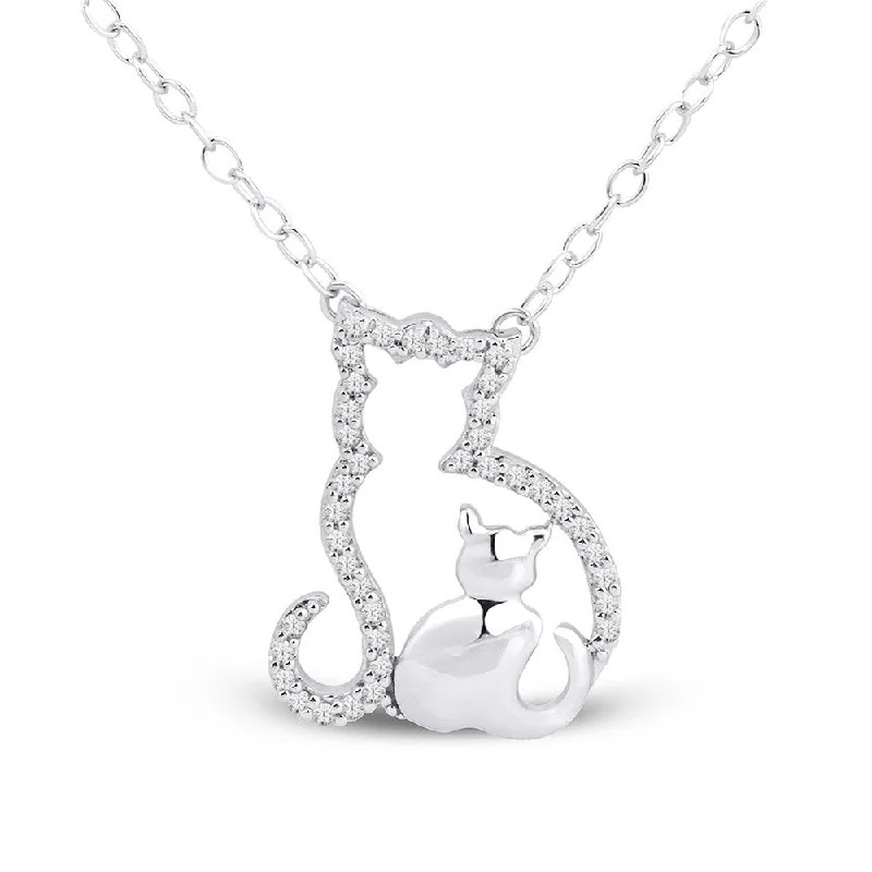 Engraved name necklaces-1/10ct TDW Diamond Mom and Child Necklace in Sterling Silver by De Couer