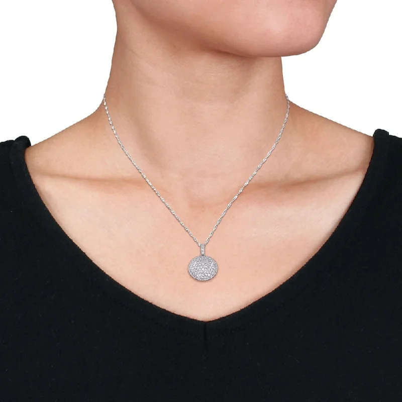 Smooth pendant necklaces-Miadora 14k White Gold 1 1/8ct TDW Diamond Circle Clustered Drop Necklace