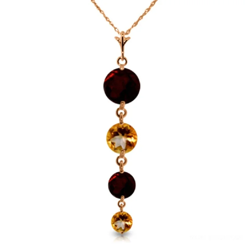 Bamboo braid necklaces-14K Rose Gold Necklace w/ Natural Garnet & Citrine