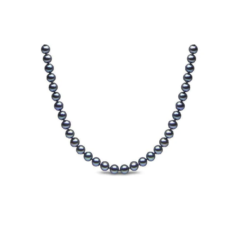 7.0-7.5mm Black Cultured Freshwater Pearl Necklace with 9ct White Gold Clasp