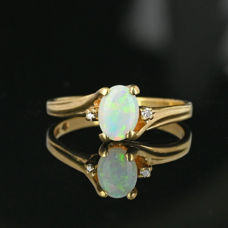 Wide band rings-Wide band rings-Charming Diamond Accent Opal Solitaire Ring in Gold