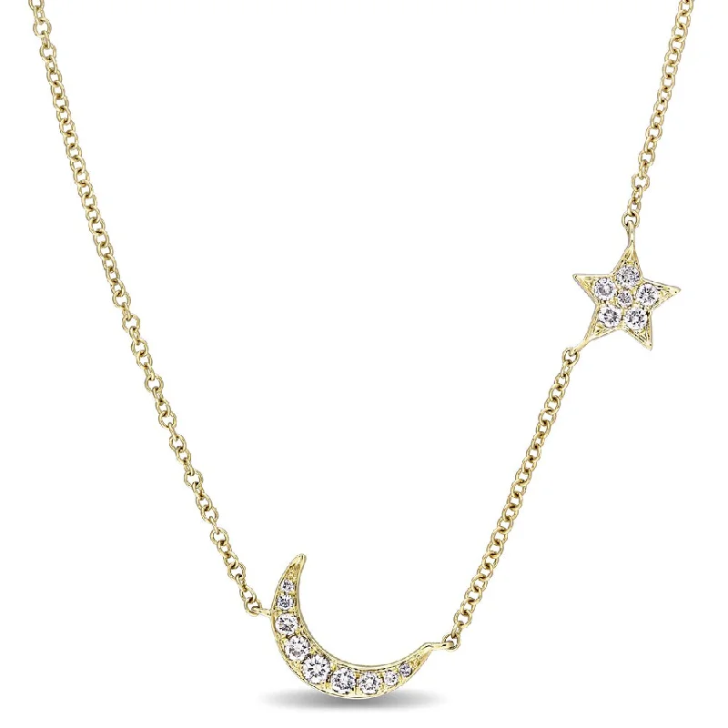 Chic art necklaces-Miadora Signature Collection 14k Yellow Gold 1/6ct TDW Diamond Star and Moon Station Necklace - White