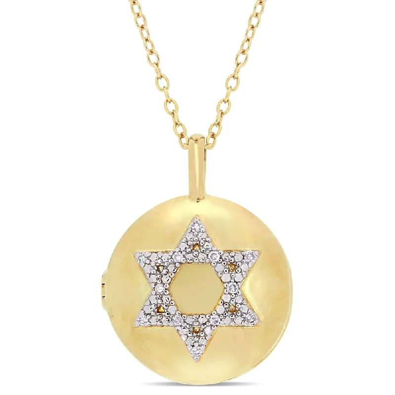 Wide bib necklaces-Miadora Yellow Plated Sterling Silver Diamond Accent Religious Studded Star of David Locket Necklace