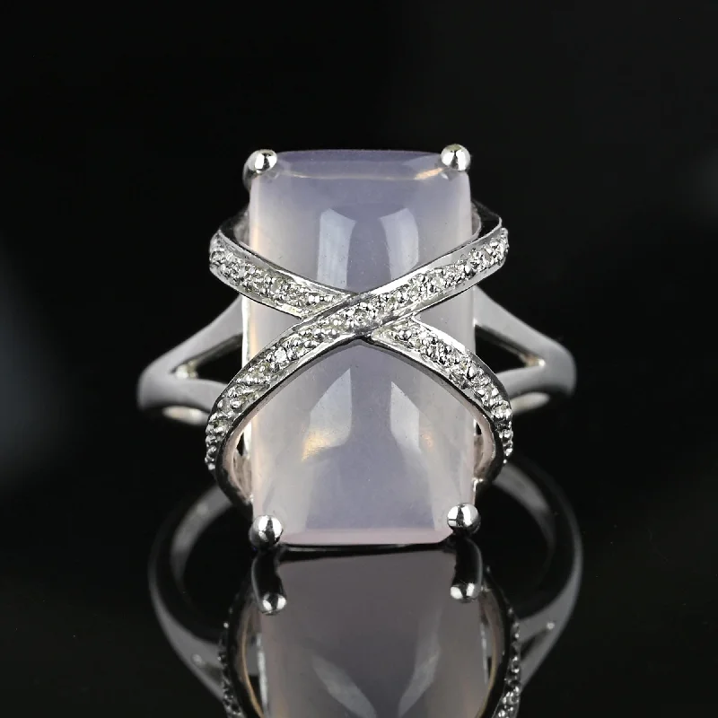 Small star rings-Small star rings-Vintage 14K White Gold Diamond Rose Quartz Ring