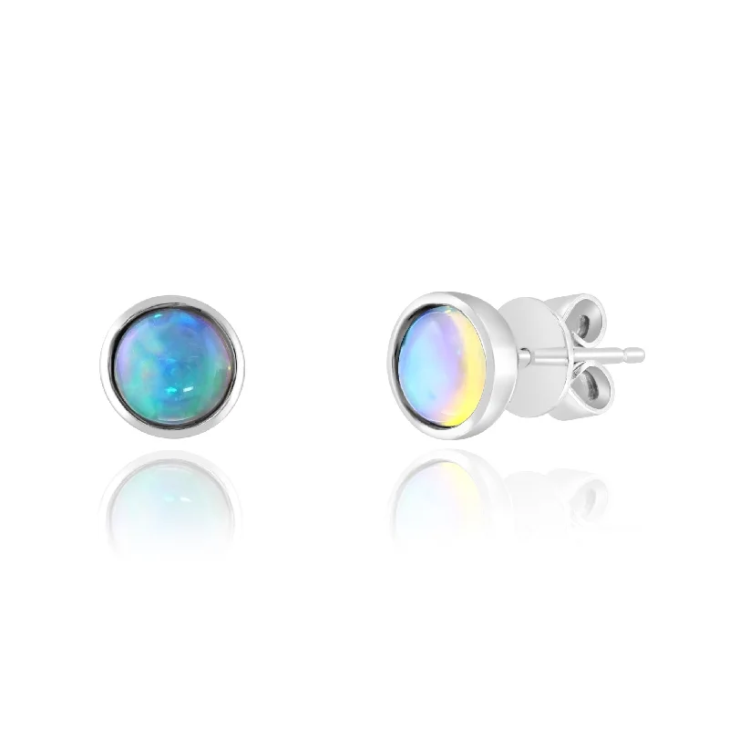 Deco charm earrings-14K White Gold Opal Stud Earrings