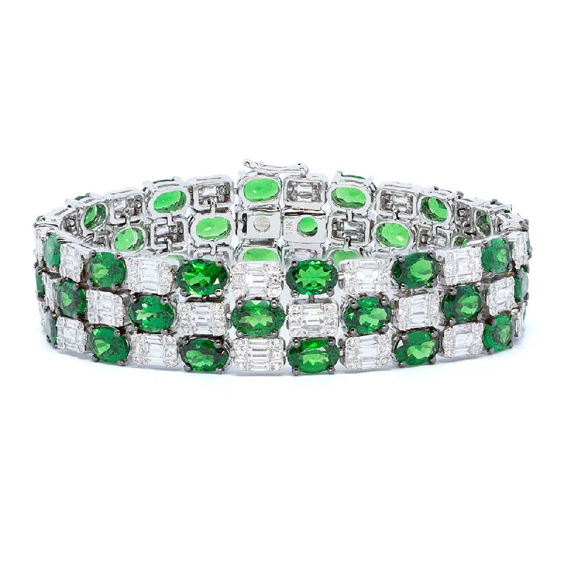 Tsavorite & Diamond Three Row Bracelet