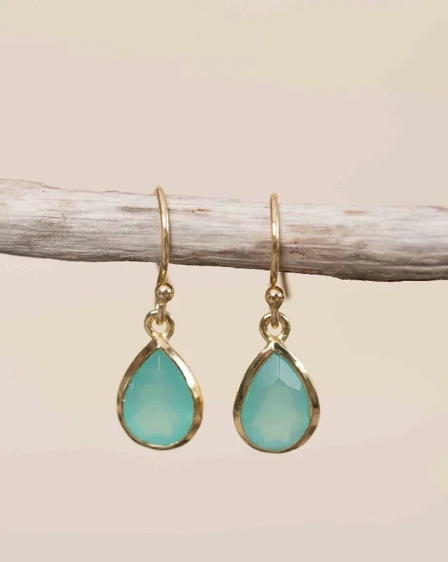 Cedar wood earrings-Aqua Chalcedony Tear Drop Earrings ~ 18k Gold Plated ~ ME191