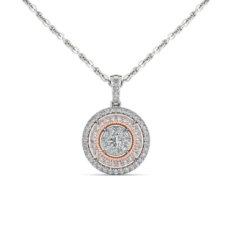 Worn charm necklaces-De Couer 10K Pink Two-Tone White Gold 1/2ct TDW Diamond Halo Necklace