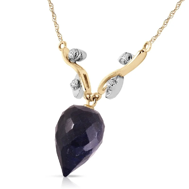 Minimal gem necklaces-12.92 Carat 14K Solid Gold La Bella Vita Sapphire Diamond Necklace