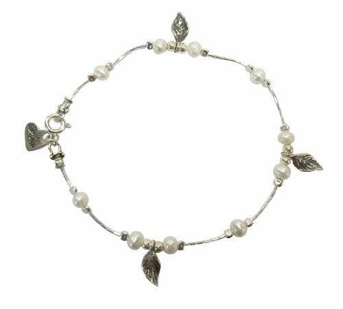 Aviv Pearl and Silver Leaf Bracelet