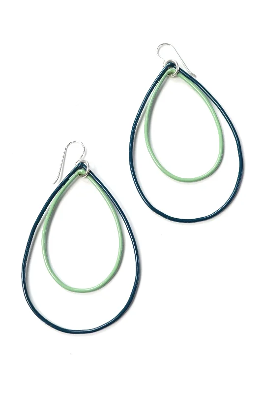 Solid bar earrings-Large Rachel earrings in Deep Ocean and Pale Green