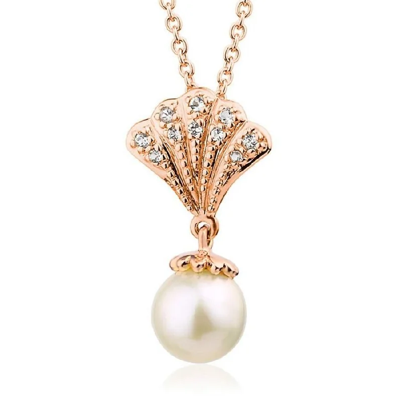 9ct Rose Gold Windsor Cultured Pearl & White Topaz Set Pendant