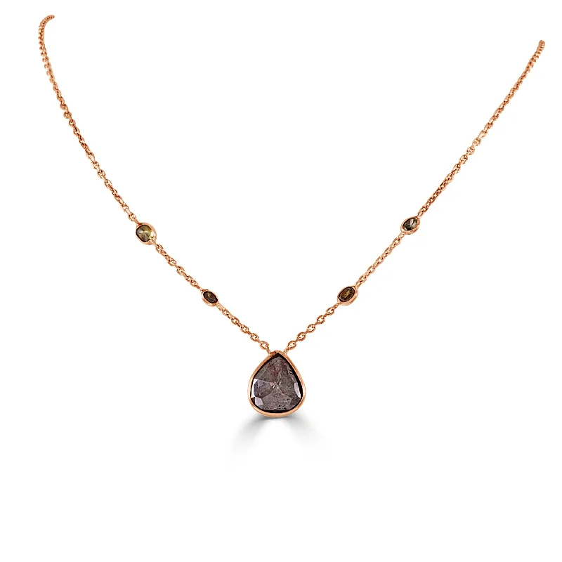 Drape-style necklaces-Joelle Rough Diamond 2.75ct. Pendant 14K Rose Gold Necklace