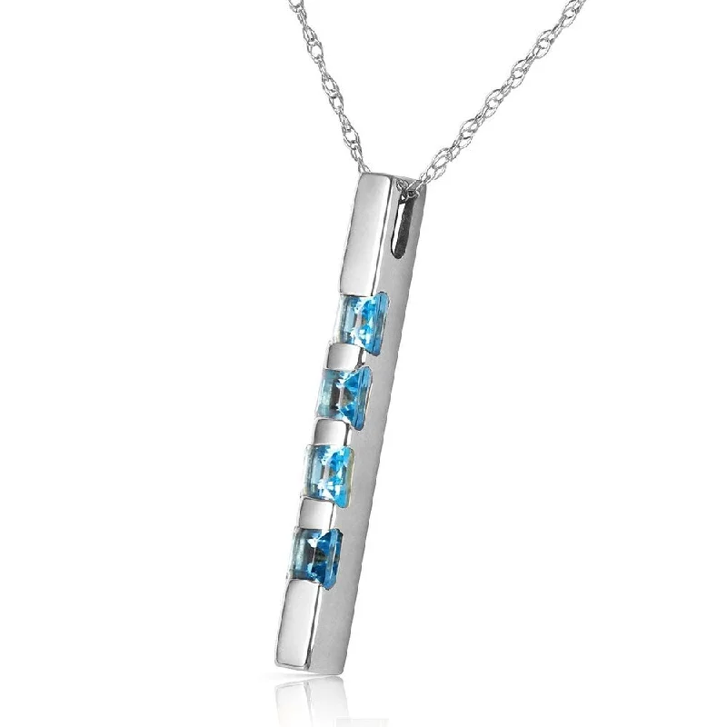 Agate stone necklaces-0.35 Carat 14K Solid White Gold Necklace Bar Natural Blue Topaz