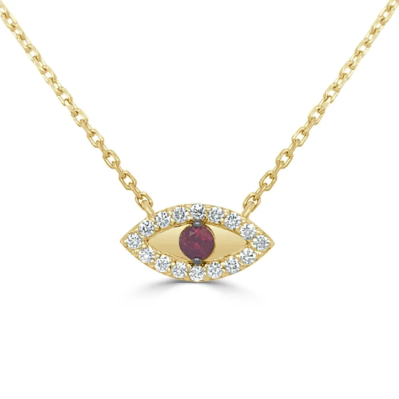 Spinel necklaces-Joelle Ruby & Diamond Evil Eye Necklace 14K Yellow Gold 18-inch