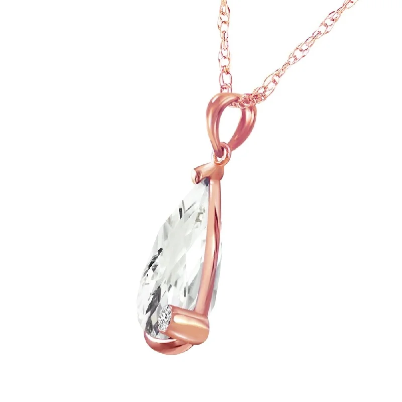 Shiny charm necklaces-14K Solid Rose Gold Necklace with Briolette Checkerboard Cut White Topaz & Diamond