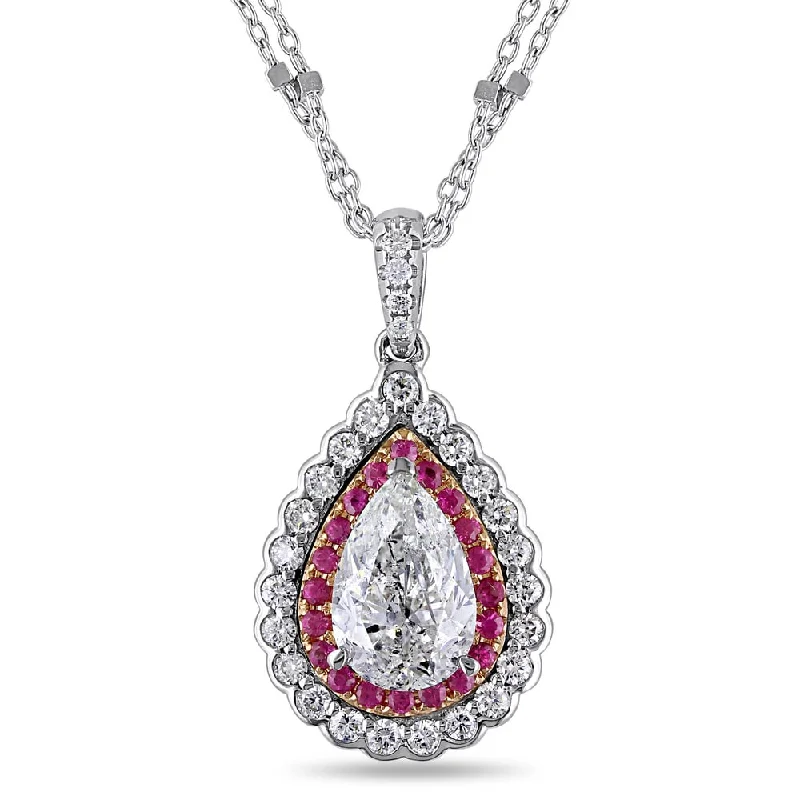 Hemp cord necklaces-Miadora Signature Collection 14k Gold Pink Sapphire 2ct TDW Diamond Teardrop Necklace