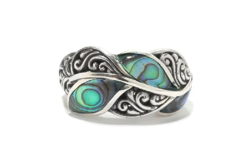 Subtle filigree rings-Subtle filigree rings-Cascada Leaf Ring- Paua