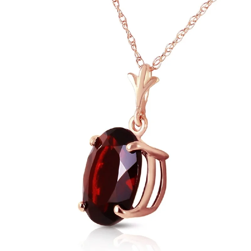 Secure clasp necklaces-3.12 CTW 14K Solid Rose Gold Solo Oval Garnet Necklace