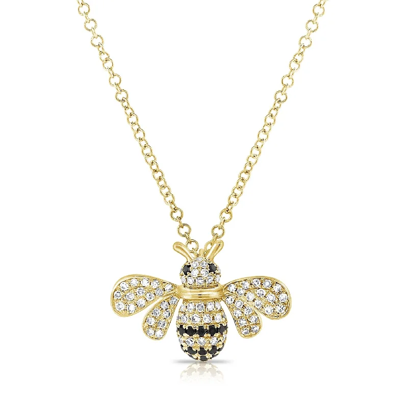 Aged charm necklaces-Joelle Diamond Bumble Bee Necklace 14K Yellow Gold - Bee Pendant -