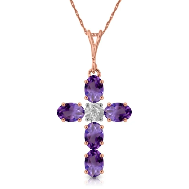 Trio birthstone necklaces-1.75 Carat 14K Rose Gold Cross Necklace Natural Diamond Purple Amethyst