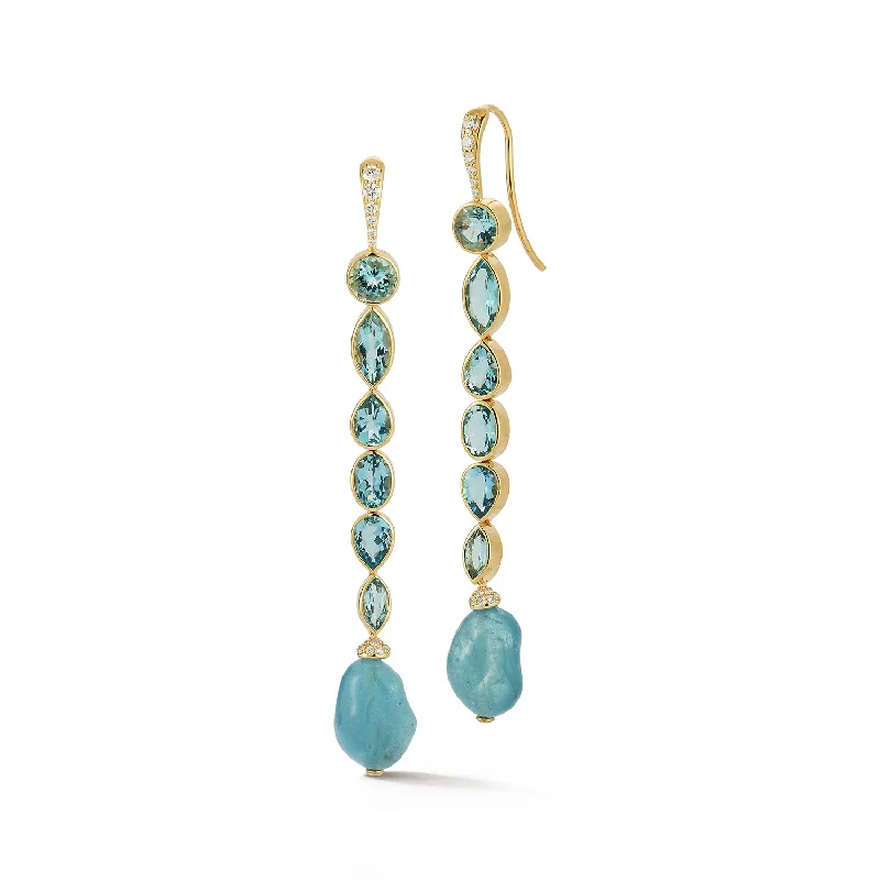 Alloy metal earrings-Aquamarine Moondrop Shoulder Duster Earrings