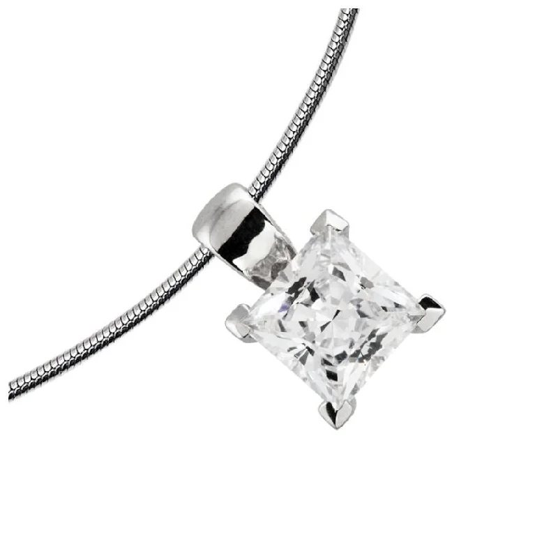 Silver Princess Cut Cubic Zirconia Solitaire Pendant