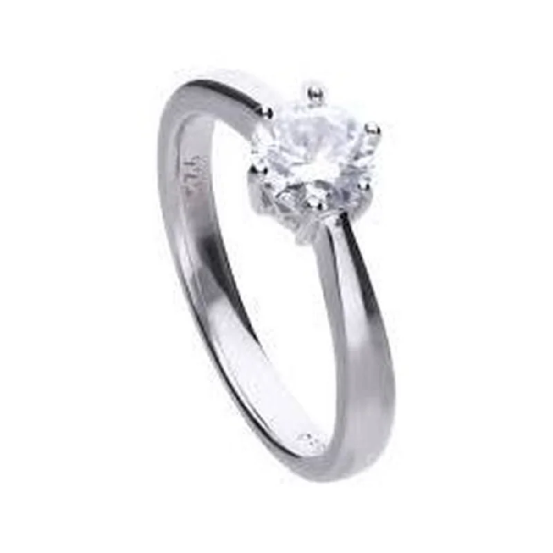 Silver Cubic Zirconia Solitaire Ring, size R 1/2