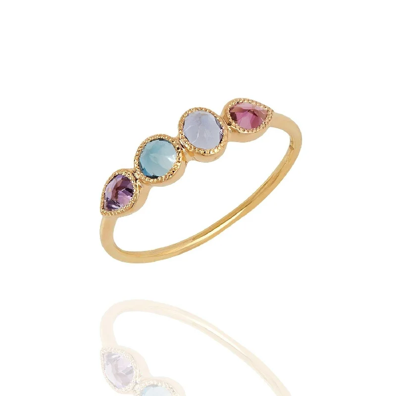 Curved art rings-Curved art rings-Mosaik Gold Ring - 18k Gold Amethyst, Pink Garnet, Iolite, Topaz