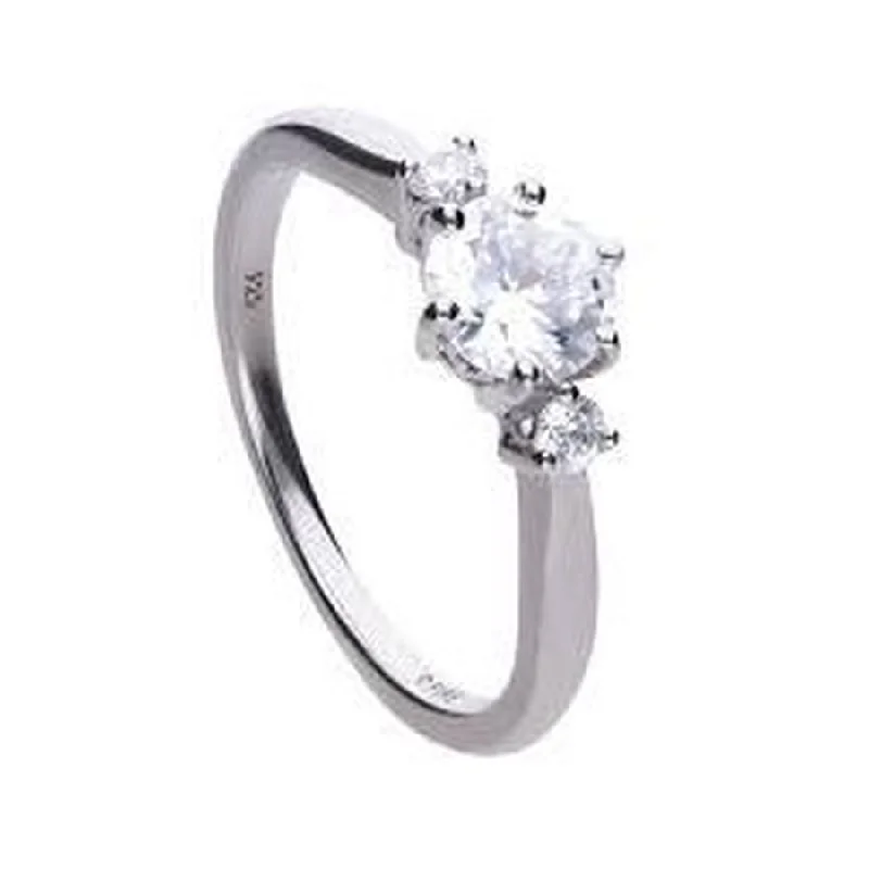 Silver Cubic Zirconia Set Three Stone Ring, size K