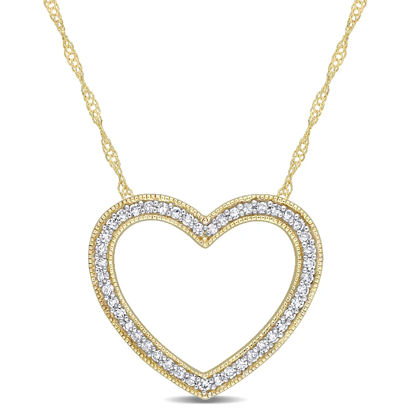 Polished bead necklaces-Miadora 1/4ct TDW Diamond Open Heart Necklace in 14k Yellow Gold