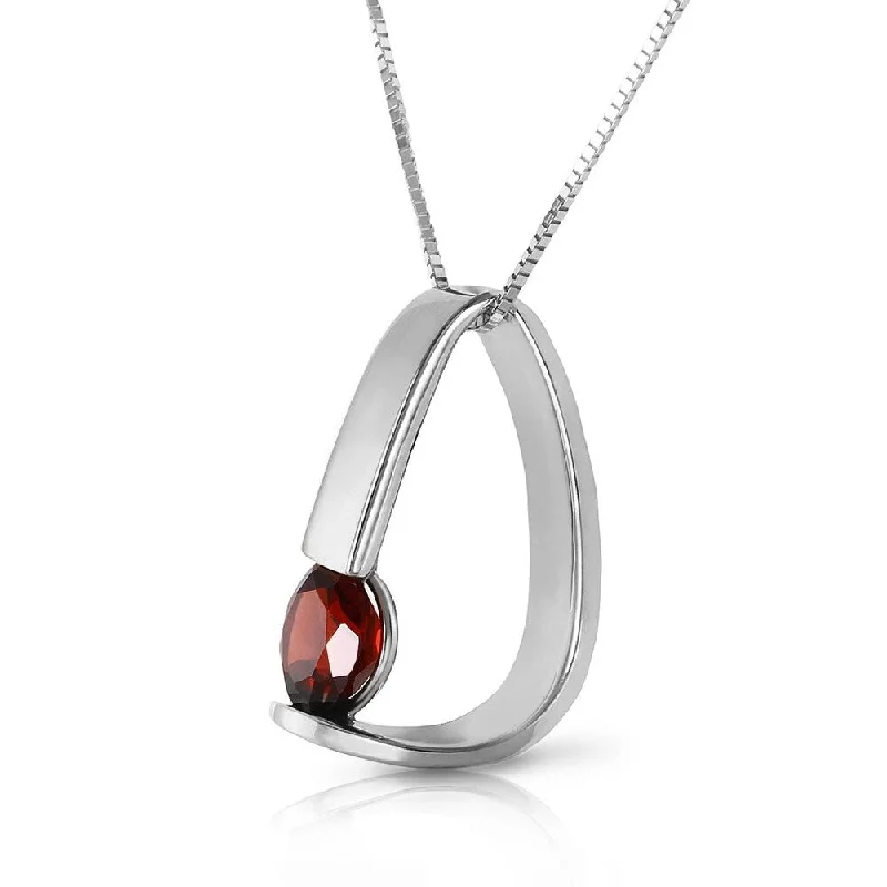 Oval charm necklaces-14K Solid White Gold Modern Necklace with Natural Garnet