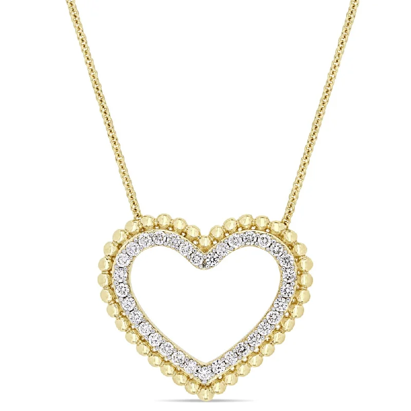 Topaz necklaces-Miadora Signature Collection 14k Yellow Gold 1/2ct TDW Diamond Open Heart Beaded Halo Necklace