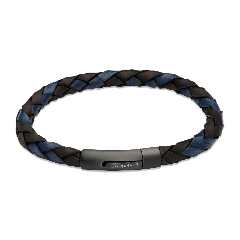 Unique & Co Entwined Black and Navy Leather Bracelet