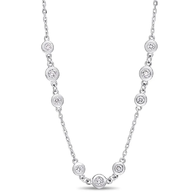 Lapis drop necklaces-Miadora Signature Collection 14k White Gold 2-1/4ct TDW Diamond Triple Station 24-Inch Necklace