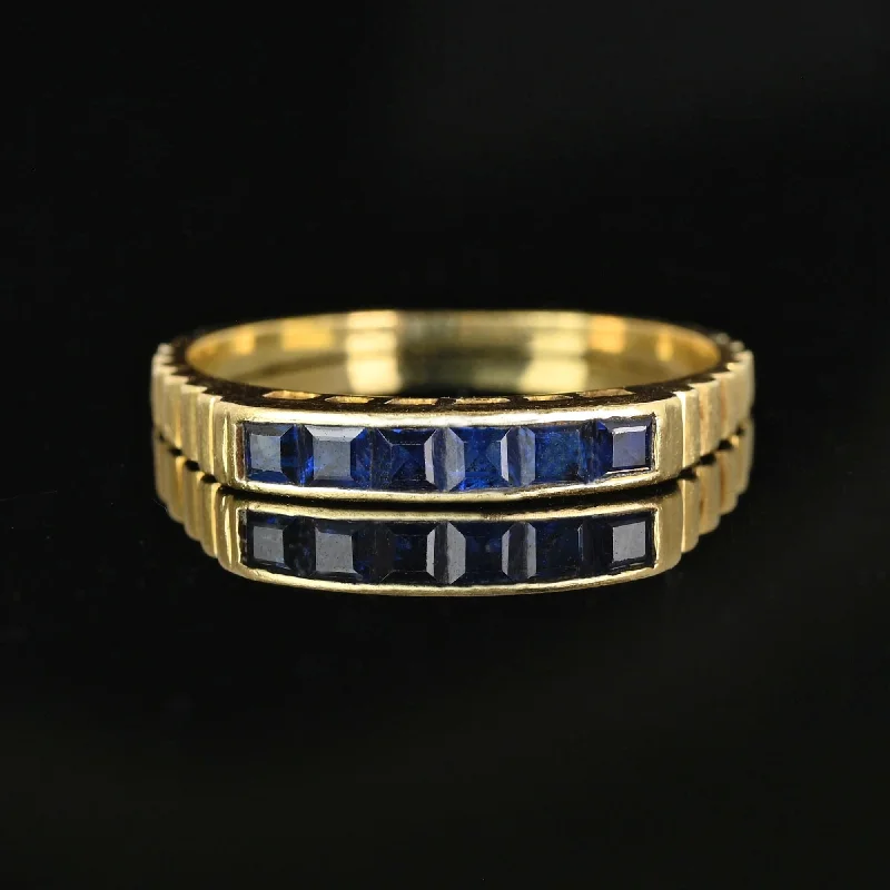 Fine thread rings-Fine thread rings-Ribbed 14K Gold Channel Set Sapphire Ring Band