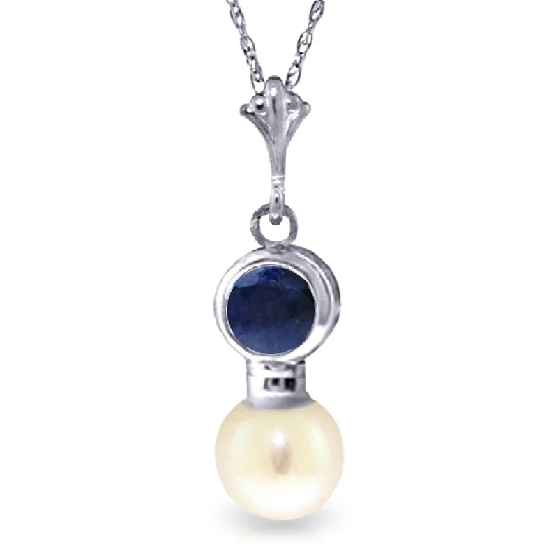 Low bar necklaces-2.48 Carat 14K White Gold Necklace Sapphire Pearl