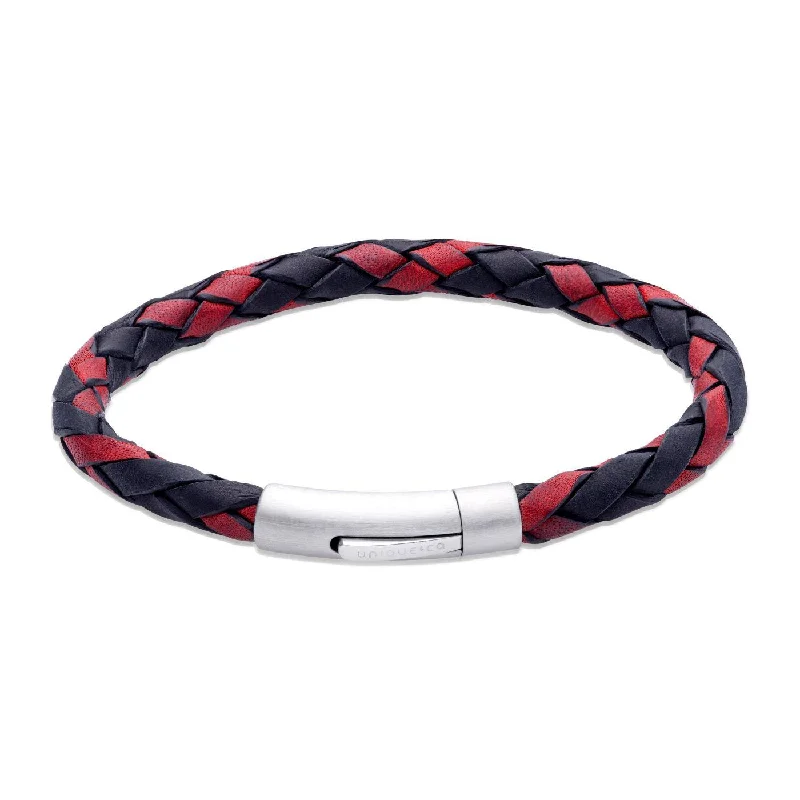 Unique & Co Black Antique Black & Red Leather Bracelet with a Black Edge