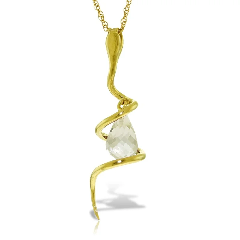 Neat-line necklaces-14K Solid Gold Snake Necklace with Dangling Briolette White Topaz & Diamond