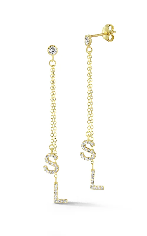 Solid hoop earrings-Pavé Double Initial Drop Stud Earring