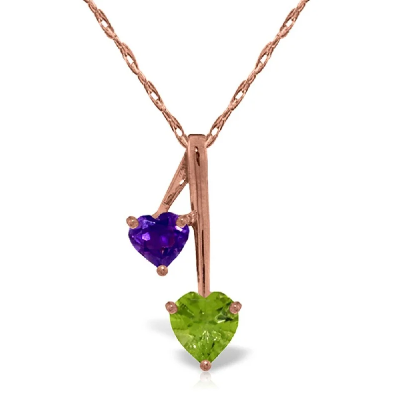 Fine bead necklaces-14K Rose Gold Hearts Necklace w/ Natural Amethysts & Peridot