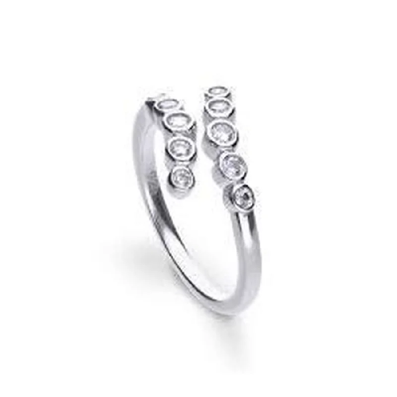 Silver Cubic Zirconia Set Crossover Ring, size P