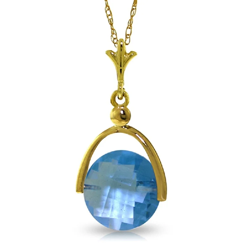 Full moon necklaces-3.25 Carat 14K Gold Necklace Checkerboard Cut Blue Topaz