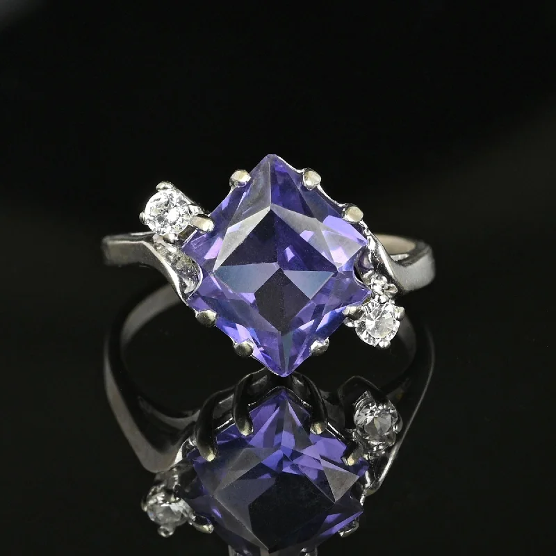 Vintage vow rings-Vintage vow rings-Fancy Cut Color Change Sapphire Ring in White Gold