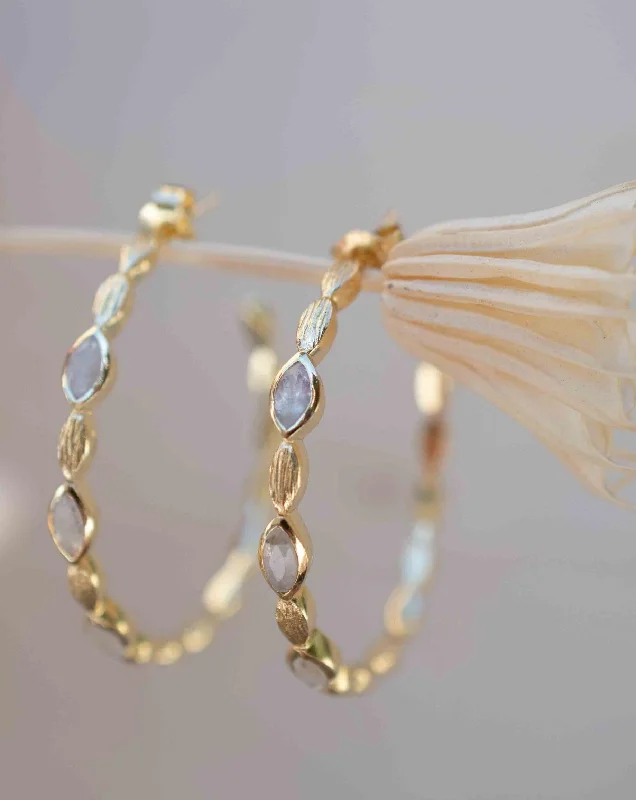 Surf design earrings-Moonstone Hoop Earrings 18k Gold Plated Earrings ~ ME208