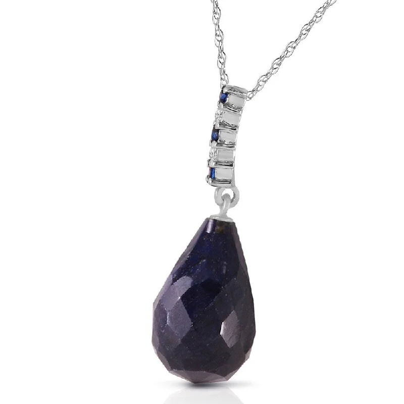 Swirl shape necklaces-8.95 CTW 14K Solid White Gold Necklace Diamond Briolette Drop Sapphire