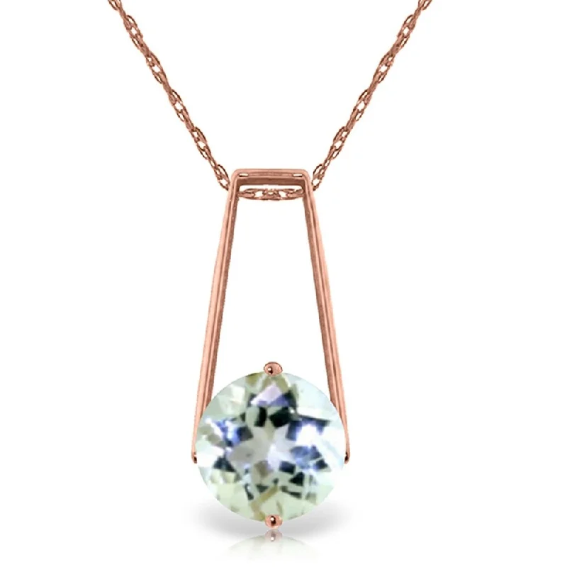 Wave pattern necklaces-1.45 Carat 14K Rose Gold Gold Necklace Aquamarine