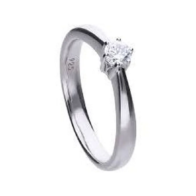 Silver Cubic Zirconia Solitaire Ring, size P 1/2